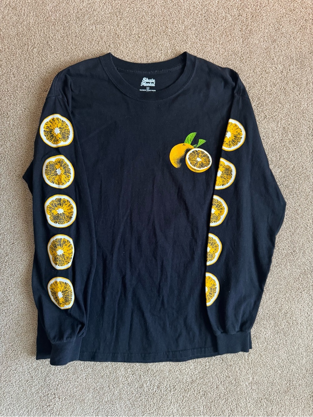 Skate Mental Black Long Sleeve Tee with Yellow Orange Slice Graphics
